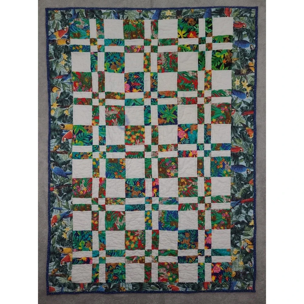 Handmade Baby Quilt Reversible Parrots and Sesame Street 36X49‎